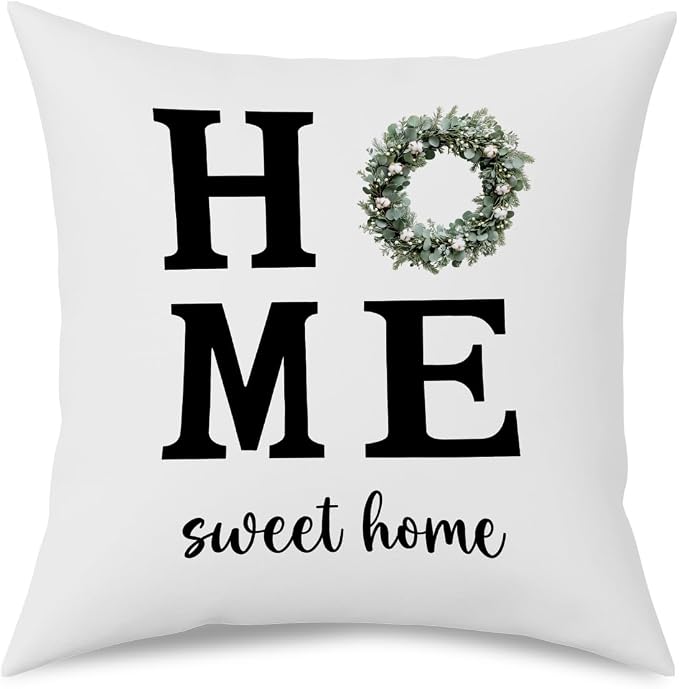 Fokongna Sweet Home Floral Pillowcase 18 x 18 Inches, Cottagecore Wildflower Botanical Decorative Lumbar Pillow Covers, for Home Sofa Couch Porch Patio Bedroom Pillowcase