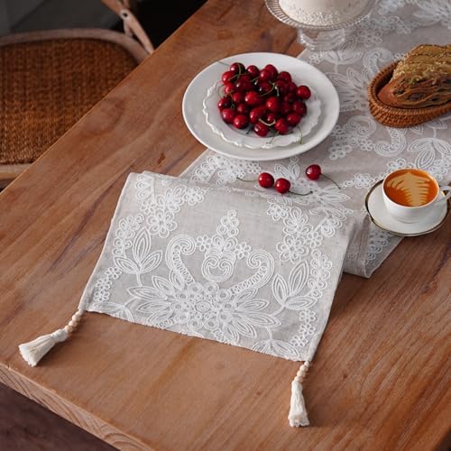 Embroidered Table Runner Boho Farmhouse Dresser Scarf, 14" x 38"