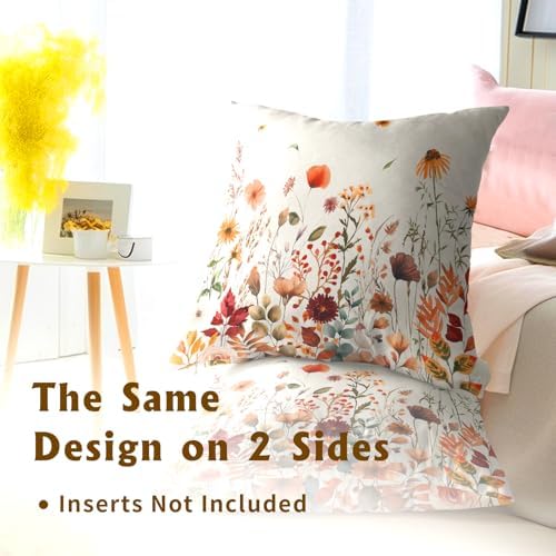 Fall Floral Throw Pillow Covers 24x24inch Set of 2 Autumn Flowers Harvest Pillowcase Wildflower Thanksgiving Farmhouse Seasonal Decorative Cushion Cases for Home Sofa Patio