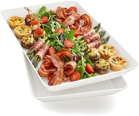 Serving Tray Platter, 2 Pcs Food Tray for Veggie Fruit Snack Dessert Cookie, Food Trays for Party Supplies Display, Plastic Platters for Serving Food, Large White Trays, BPA Free