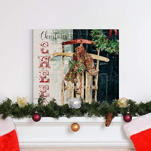 Renditions Gallery Xmas Wall Prints for Home Decor Christmas Cheer Sled Canvas Hanging Artwork for Bedroom Living Room & Kitchen Decorations - 24"X24" LT05
