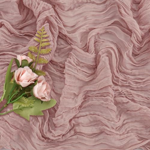 Dusty Pink 10FT Cheesecloth Table Runner Boho Gauze Fabric Table Runner Rustic Sheer Runner for Wedding Birthday Baby Shower Party Boho Table Decoration