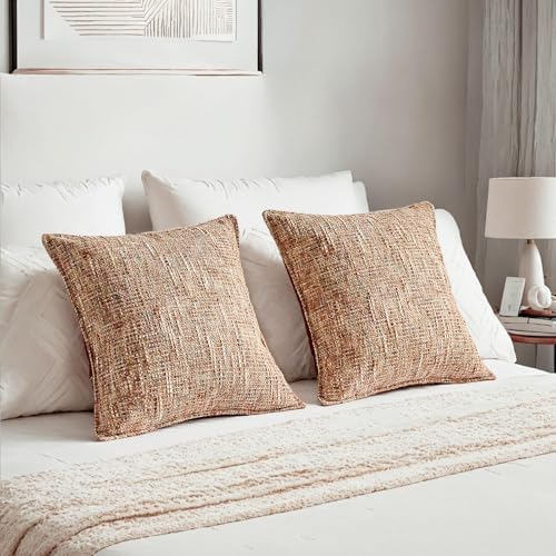 HAUSSY Pack of 2 Chenille Tweed Throw Pillow Covers 20x20 Inch, Rust