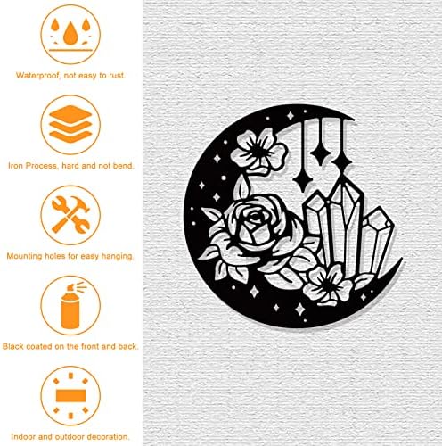 NBEADS Moon Flower Metal Wall Art, Black Moon Phase Boho Hanging Decor Silhouette for Home Bedroom Bathroom Garden Hotel Decoration