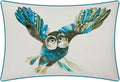 JWH Owl Velvet Throw Pillow Cover Decorative Animal Print Beige Accent Pillow Case Lumbar Cushion Soft Pillowcase for Couch Bed Bedroom Car Chair 14x20 Inch Blue Green