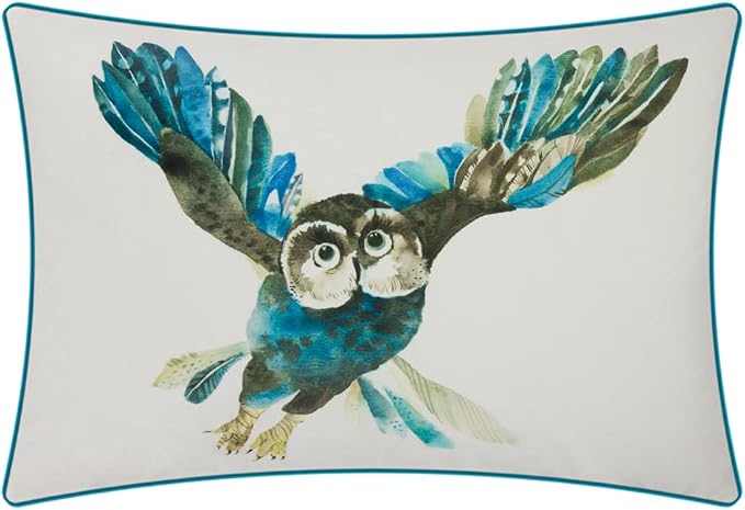 JWH Owl Velvet Throw Pillow Cover Decorative Animal Print Beige Accent Pillow Case Lumbar Cushion Soft Pillowcase for Couch Bed Bedroom Car Chair 14x20 Inch Blue Green