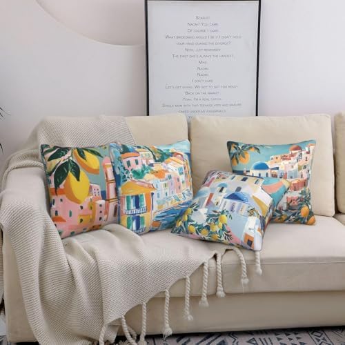 Italian Lemon Throw Pillow Covers Set of 4 Decorative Soft Double Sided Print Pillow Case Farmhouse Home Decor for Living Room Sofa Couch 18x18