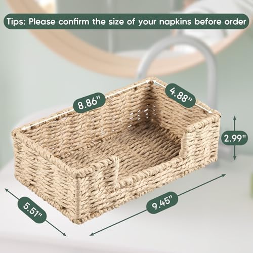 Napkin Holder for Bathroom, Woven Wicker Paper Rope Guest Towel Holder Tray, Disposable Paper Hand Towel Holder for Bathroom Accessories, Dinner Napkin Holder for Kitchen Table Party