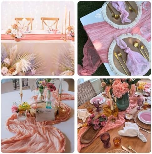 Sioloc 10 Pack Peach Coral Cheesecloth Table Runner 120'' x 35'',Spring Easter Decor Soft Gauze Boho Wedding Table Decor for 10ft Table Birthday Party,Baby Shower, Bridal Shower, Home & Event Decor