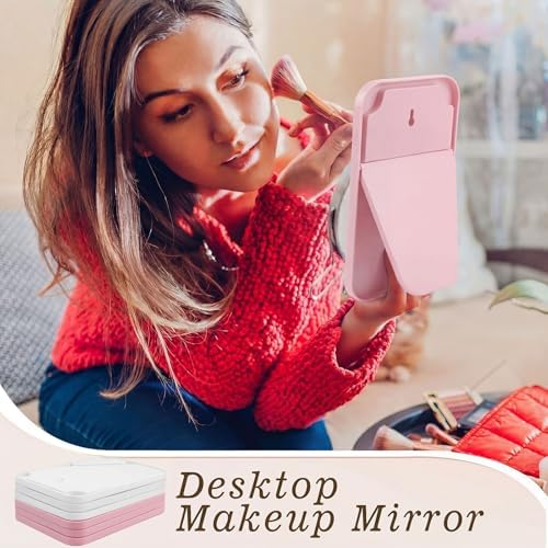 12 Pack 8x5 In Desk Makeup Mirror with Stand and Hanging Hole,Pink, White