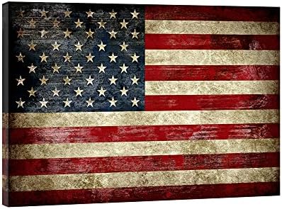 Pyradecor Large Old Vintage American Flag Canvas Prints Wall Art Pictures Paintings for Living Room Office Home Decorations Modern Abstract Landscape Artwork 24" x 36"
