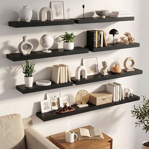 FLYJOE 40 Inch Floating Shelves for Wall Set of 2, 6.5" D Wood Grain Bathroom Shelves with Invisible Brackets, Easy Install Engineered Wood Storage Shelves for Kitchen, Living Room, Bedroom