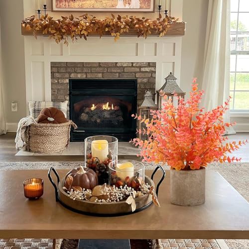 Coferset 2 Pack Small Fake Plants Eucalyptus Potted,Fall Orange Large