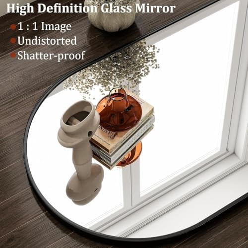 Bathroom Mirrors for Over Sink, 26"x38" Arched Mirror for Wall, Metal Black Framed Mirrors Modern Vanity Mirror for Bathroom Living Room, Bedroom and Entryway, Black