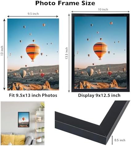 JCJMY 9.5x13 Picture Frame Set of 6 Black for Wall Hanging, Wall Mounting Horizontally or Vertically, 9.5 x 13 Wall Gallery Poster Photo Frame with Shatter Resistant Plexiglass, 6 Pack, Black