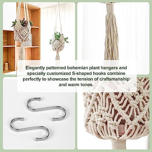 Hanging Planter with Patterns,4Packs Macrame Plant Hangers Indoor Macrame for up to 8 inch Pot Crochet Boho Plant Hanger Holder for Indoor Outdoor with 4 Stainless Steel Hooks (4Pcs White Colors)