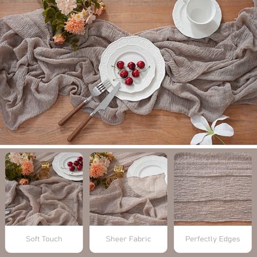 1Pcs Cheesecloth Table Runner DeepBeige 10FT Boho Gauze Cheese Cloth Table Runners 120 Inches Long Rustic Sheer for Centerpiece Home Party Christmas Wedding Baby Shower Spring Easter Decor