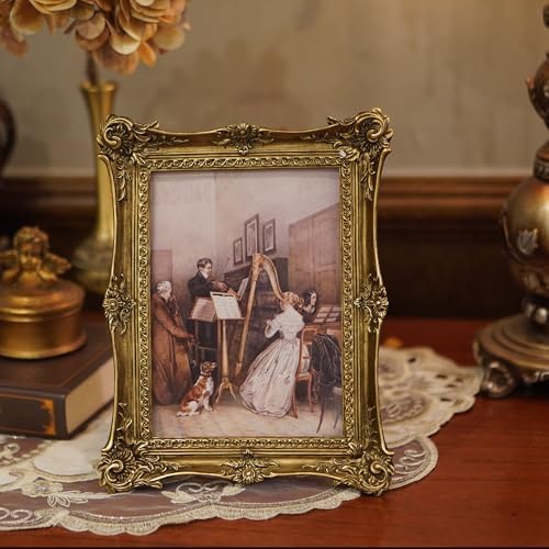 SIKOO Vintage Picture Frames 5x7 Antique Ornate Picture Frame Wall Mount and Tabletop Display Vintage Wall Decor Gallery Bronze Gold