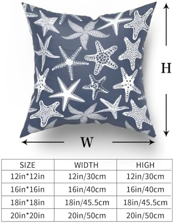 Giwawa Nautical Starfish Throw Pillow Covers 20"x20" Navy Blue Coastal Beach Themed Decorative Cotton Pillow Cases Summer Ocean Cushion Covers Set of 2 for Sofa Couch Bedding Living Room