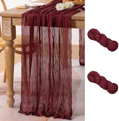2 Pack Burgundy Cheesecloth Table Runner 10ft Sheer Gauze Events Decor