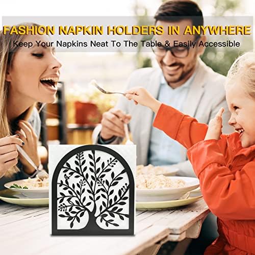 Napkin Holder for Tables, Vintage Metal Freestanding Tissue Dispenser, Black Cast Iron Vertical Tabletop Paper Napkin Holder Stand for Dinner Home Kitchen Restaurant Picnic Party (Tree of Life)