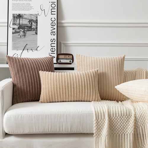 Kevin Textile Striped Corduroy 26”x26” Pillow Covers 2 Pack, Beige