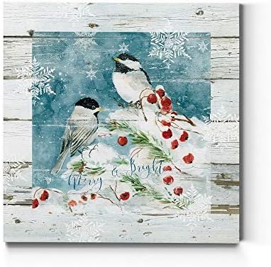 Renditions Gallery Christmas Abstract Wall Art Bright Merry Chickadees on White Snowed Cherry Trees Canvas Hanging Artwork Prints for Bedroom Office Home Kitchen - 40"X40" LT05