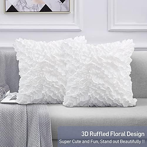 Leeden 18x18 Pillow Covers, Cushion Throw Pillow Cover Pillowcase Set of 2, Farmhouse Decorative Cushion case, 3D Design Handmade Pillowcase with Ruffles, White
