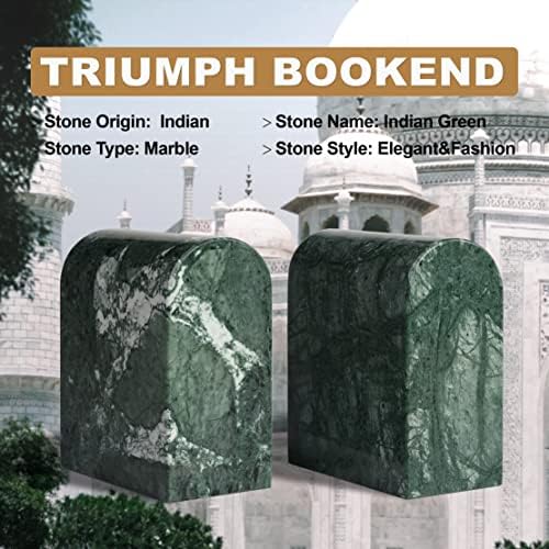 Koville Indian Natural Marble Bookends for Shelves, 13LBS Non-Slip Book Ends, Heavy Duty Marble Book Holders Organizer, Bookshelf Apartment Decor for Movies/CD/Video Games(Indian Green)