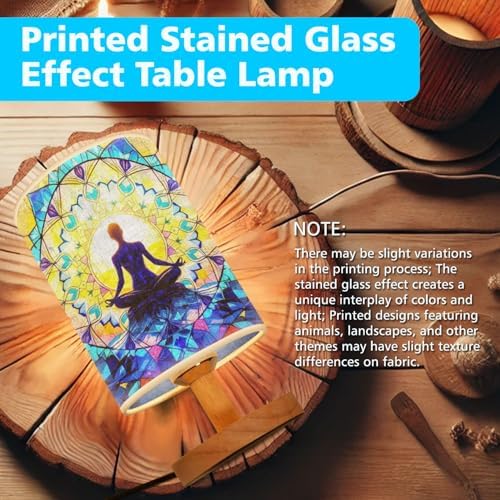 Yoga Table Lamp LED 3-Color Pressed Bedside, Yoga Shade Lamp with Wood Base for Bedroom Living Room Desk Office TL01