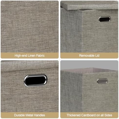 Posprica Storage Bins with Lids,13×13×13 Foldable Storage Cube Baskets Boxes Fabric Drawers for Closet Shelf Cabinet Bookcase,Set of 4,Coffee