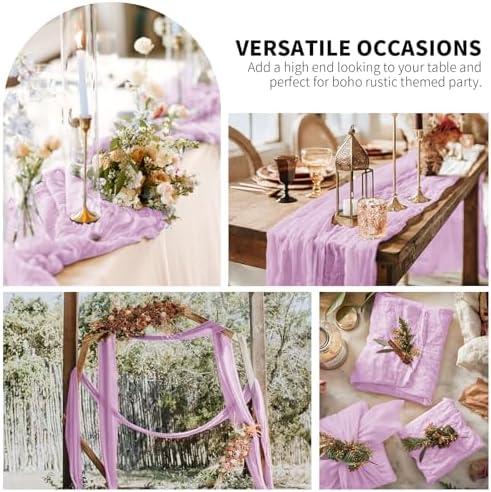 20 Pack Light Purple Cheesecloth Table Runner Long,21.5 x 120 Inch