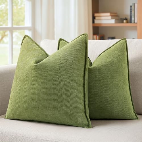 MIULEE Pack of 2 Moss Green Euro Shams Chenille Pillow Covers 22x22 Inch