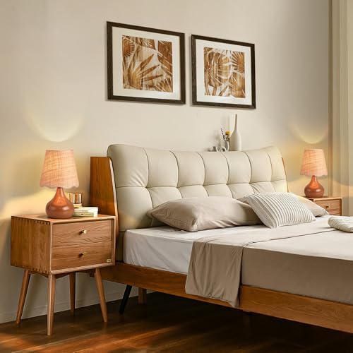 Ziqqeelam Brown Small Bedside Table Lamp for Bedroom, Farmhouse Bedroom Lamps for Nightstand, Rattan Lamp Shade Table Lamps for Small Spaces for Kitchen Counter, Home Office, Living Room, Kids Dorm