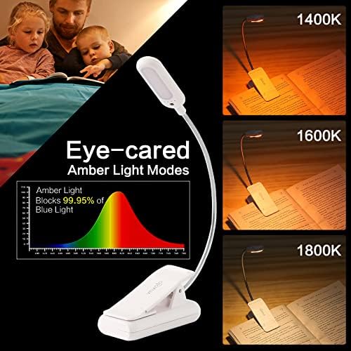 VAVOFO Clip On Rechargeable Reading Light, 7 LEDs with 3 Colortemperature 9 Brightness Levels Book Lights for Reading in Bed with Power Indicator for Bookworms Black (2-Pack White)