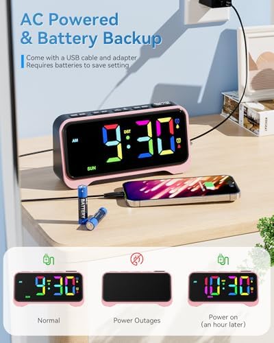 Kids Alarm Clock, Digital Alarm Clocks for Bedrooms,RGB Electric Desk Clock