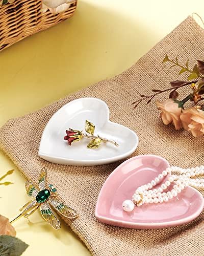 JAMEND CLXP Pink Heart Jewelry Tray, Engagement Wedding Ring Dish Earring Holder for Newlyweds, Sweet Gift for Women, Ceramic. NO ROSE.