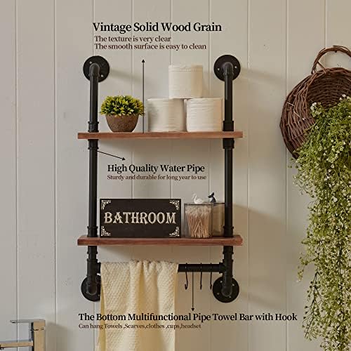 ROGMARS Solid Wood Industrial Pipe Floating Shelves Bathroom Pipe Shelving