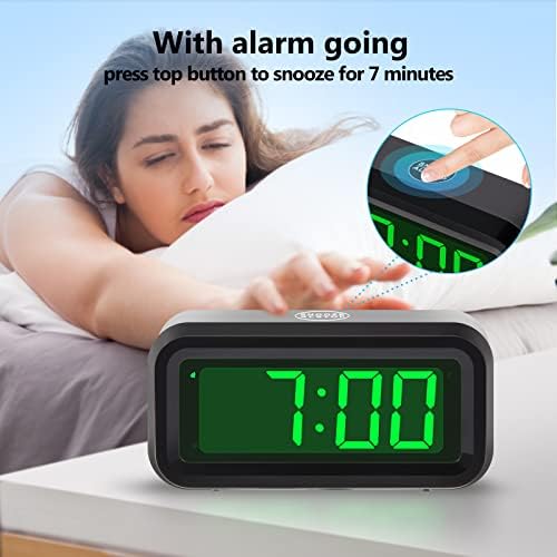 Digital Alarm Clock Battery Operated with LED Display for Bedrooms, Long Battery Life for 12 Months, 3 Brightness Adjustable, 12/24 Hour, Snooze, Black Case with Green Digits