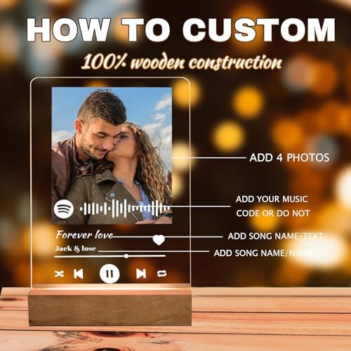 Personalized Photo Acrylic Happy Fathers Day Sign Plaque Gifts for Dad Papa Grandpa from Daughter Son Wife Customizable LED Night Light Wooden Base Lamps Desk Bedroom Decor Signs