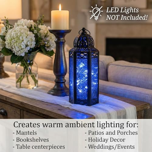 Vela Lanterns Decorative Indoor Moroccan Candle Holder, Cobalt, M, 2-Pack