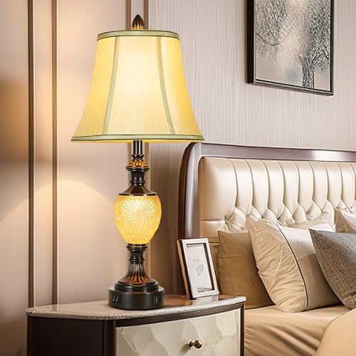 27'' High Vintage Table Lamps with Nightlight Set of 2 for Living Room