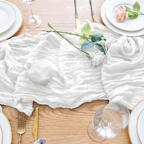 Wokceer Cheesecloth Table Runner Ivory 10FT Boho Gauze Runner, 12 Pack