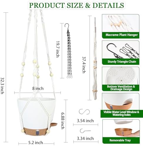 Hanging Planter for Indoor Plants 8 Inch, 2 Pack, Self Watering