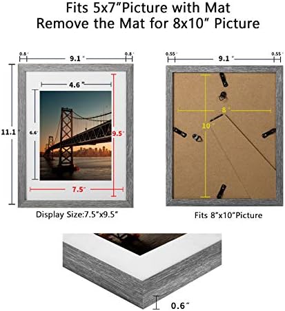 BAIJIALI 8x10 Picture Frame Rustic Grey Wood Pattern Set of 4 with Tempered Glass,Display Photos 5x7 with Mat or 8x10 Without Mat, Horizontal and Vertical Formats for Wall and Table Mounting