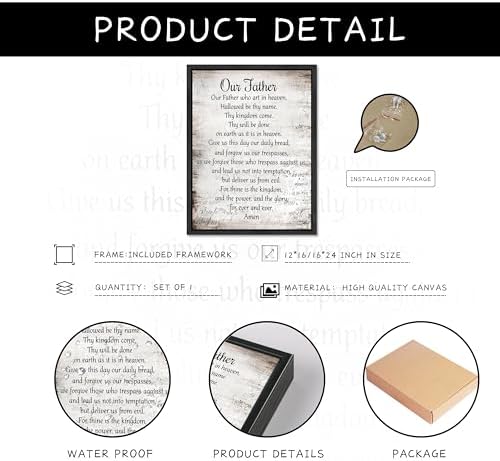 Floating Framed Our Father Prayer Decor the Lords Prayer Wall Art 12x16 In | Bible Verses Canvas Prints, Religious Scripture Pictures, Christian Artwork for Bedroom Church
