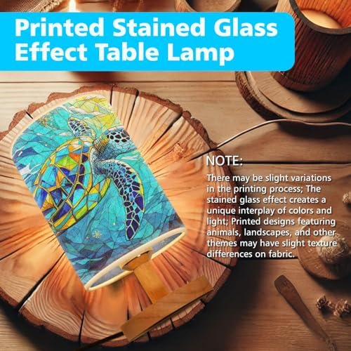 Sea Turtle Table Lamp LED 3-Color Pressed Bedside, Sea Turtle Shade Lamp with Wood Base for Bedroom Living Room Desk Office TL01