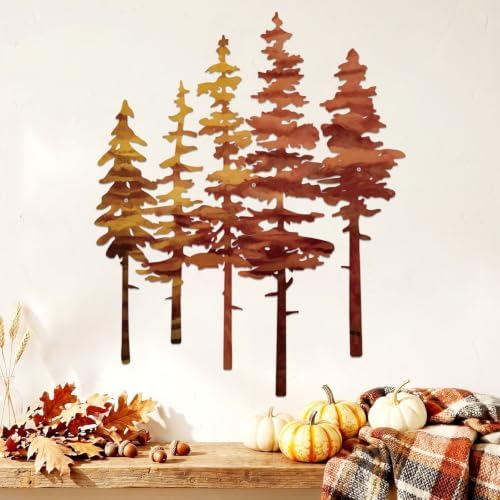 ESTART Metal Autumn Pine Tree Wall Art, Metal Tree Wall Decor | Nature Rustic Farmhouse Cabin Decor, Forest Wall Art for Home Living Room Bedroom Office Indoor and Outdoor Decoration