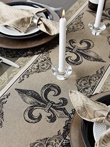DII French Style Tabletop Kitchen Collection, Table Runner, 14x72, Fleur de Lis Stripe