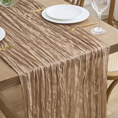 Asee'm Nude Brown Cheesecloth Table Runner Fall Boho Wedding Decor 10FT